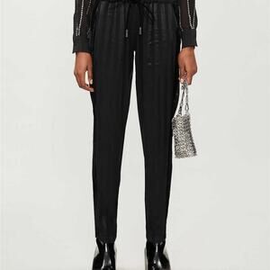 The Kooples Paris Black Jersey Satin Stripe Drawstring Tapered Pant